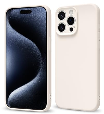 Svaove for iPhone 15 Pro Phone Case Liquid Silicone, Thin Ultra Slim Minimalist Phone Cover, Girly Cute Plain Bright Solid Color Matte Soft Rubber Jelly Gel Plastic TPU Bumper, Beige Cream