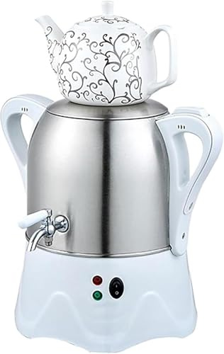 Elektrischer türkischer Teebereiter, elektrischer türkischer Samowar mit Warmhaltefunktion, 3 l Edelstahl-Teekanne und 1 l Keramik-Teekanne, für Kaffee, duftenden Tee, türkischen Tee