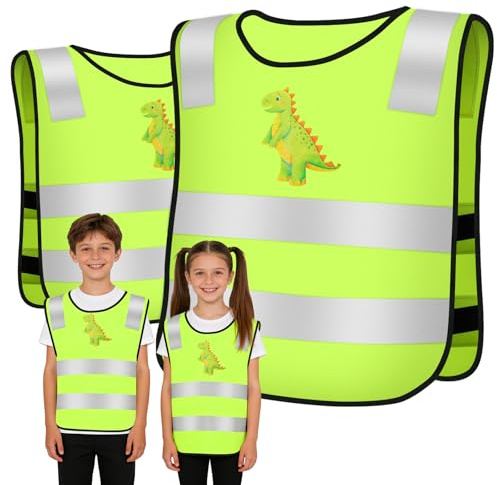 AUYAO 2 Pieces Hi Vis Vests for Kids Children's Reflective Safety Vests High Visibility Fluorescent Reflective Vest Reflective Waistcoat for Children Running Cycling Camping Hiking