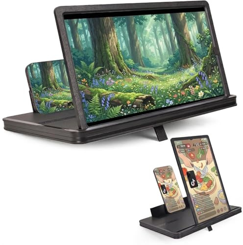 Ceriselle Bildschirmlupe für Handy, 2-in-1 3D HD Smartphone Vergrößerungsglas, Tragbare Projektor Bildschirmlupe für Filme, Spiele & Live-Streaming, Vertikal & Horizontal Schaltbar