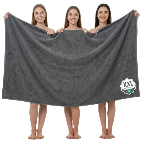 REDKISS Badetuch Groß 100x200CM-XXL Saunatuch & Strandtuch aus Mikrofaser | 1 Stück–OEKO-TEX zertifiziert, 300 g/m² , Saugstark & Weich Badehandtuch mit Aufhänger-Grau