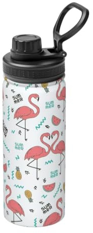 18oz Pink Flamingo. Print Insulated Sports Flask,Stainless Steel Double Wall Vacuum Water Bottle,Leakproof Spout Lid with Carry Handle,Sweat Free Portable Bottle for Gym Travel Camping