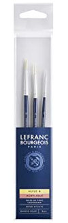 Lefranc Bourgeois Set de 3 Pinceaux en Soie de Porc Rond n°2/6/10 Manche Court