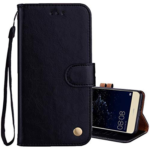 compatibile con HUAWEI P10 LITE (WAS-LX1 WAS-LX1A) schermo 5.2 Copertura CUSTODIA cover STAND FLIP libro protezione magnetica GEL silicone tpu MORBIDA eco pelle portafoglio porta carte Nero