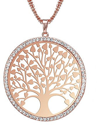 Collier de la mode des femmes, arbre celtique de la vie collier pendentif pour les filles Collier de la chaîne longue chaîne avec cristal strass CZ collier (or rose)
