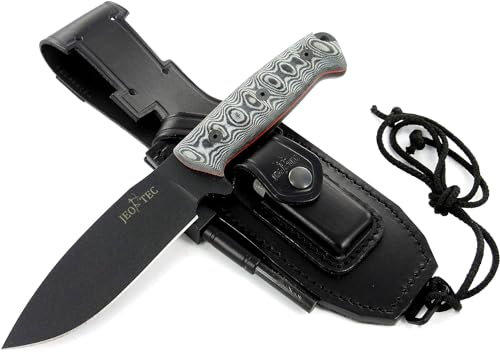 JEO-TEC Nº1 Full Tang Outdoor Camping Gürtelmesser Jagdmesser Überlebensmesser Survival Bushcraft Messer - Deutsche Stahl BÖHLER N690C - Lederscheide Feuerstahl Messerschärfer
