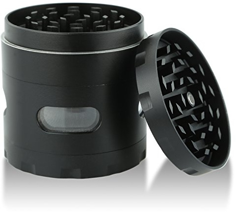 DCOU Neue Design Premium mühle mit Siebgrinder haltbare Zamak-Legierung Grinder Crusher Gewürz-Schleifer Ø55mm 4 stück (Helles Schwarz）