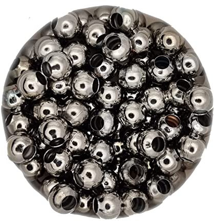 Metall Perlen Großlochperlen 4 mm, ca. 100 Stück, Anthrazit, Rund mit Loch zum Basteln, Spaßer Perlen, DIY Glitzer-Perlen, Schmuckperlen Kugel Kugeln Zwischenperlen Beads Schmuck