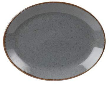 Seasons Range of Rustic Inspired Fine Dining/Casual Tableware by Porcelite (Pack of 6) Storm Grey Oval Plate 30cm x 23cm (12x9) 112131RM