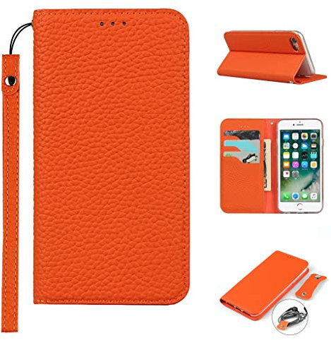 Copmob Phone Case iPhone 7/8/SE 2020/SE 2022,Genuine Leather Flip Wallet Case,[3 Card Holders][Magnetic][RFID-Blocking],Protective Phone Case Cover for iPhone 7/8/SE 2020/SE 2022 - Orange