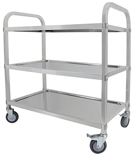 MOOTACO 3 Tier Stainless Steel Kitchen Trolley Cart,75x40x83.5cm Large Serving Trolley with Locking Wheels for Kitchen, Hotels, Restaurants