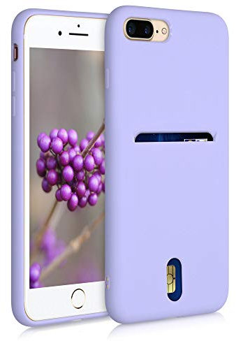 kwmobile Case Compatible with Apple iPhone 7 Plus/iPhone 8 Plus - Soft TPU Phone Cover with Card Holder and Silicone Finish - Light Lavender