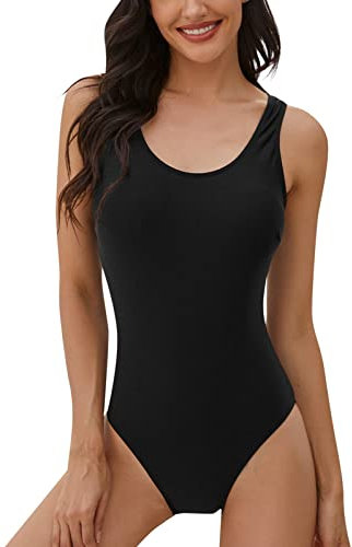heekpek Einteiliger Badeanzug Damen Bauchweg Frau Bademode Sport Weste Gradient Badeanzug Slim Fit Strandmode Rückenfreier Swimsuit Push-up Gepolstert Schwimmanzug(Schwarz,XL)