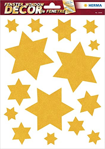 HERMA 15644 Lot de 15 autocollants décoratifs pour fenêtre de Noël, étoiles dorées, brillantes, décoration de fenêtre amovible avec motifs pour enfants, filles et garçons