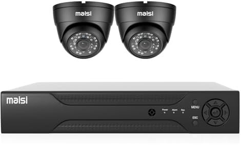 maisi 1080p HD CCTV Security Camera System, 4CH DVR (2) 2MP Dome Cameras (1920x1080 pixels, Night Vision, Easy Mobile View, App Push Notification, Hard Drive not Included, Indoor Use Only)