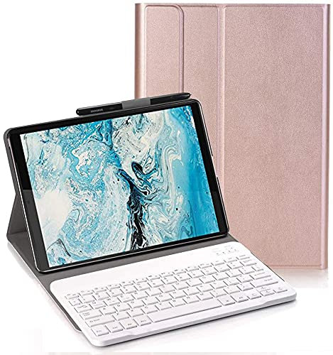 YHFZR Keyboard Case for Lenovo Tab M8 - (QWERTY Layout), Ultra Slim Flip with Removable Wireless Keyboard Stand Case Cover for Lenovo Tab M8 (TB-8705F/TB-8505F/TB-8505X/TB-8505FS) 8 Inch, Rose gold