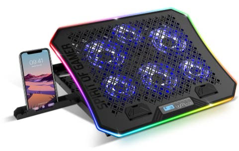 Spirit of Gamer - AIRBLADE 1200 - Soporte para portátile ventilado RGB - 10'a17' - 6 Ventiladores silenciosos - Refrigeración Ordenador - Inclinación 6 Posiciones - Soporte para teléfono incluidos