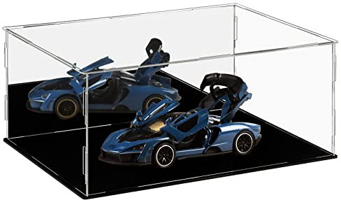 Dezzer Vitrine aus Acryl mit Schwarzer Basis, Zusammenbauen Arbeitsplatte Klarer Acrylkasten Organizer Staubdichte Schutzschalter für Action-Figuren Spielzeug, Sammlerstücke (35 x 25 x 15 cm)