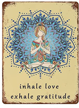 AOOEDM Yoga Inhale Love Exhale Gratitude Blechschild, Wanddekoration, lustiges inspirierendes Zitat, Wandkunst, Vintage-Blechschilder für Zuhause, Kaffee, Bar, Mann, Höhle, Schild, Pub, Poster