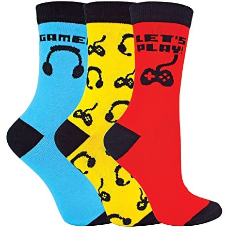 Sock Snob 3 Pack Kids Yellow Blue Red Gaming Socks Boys Girls Novelty Gift