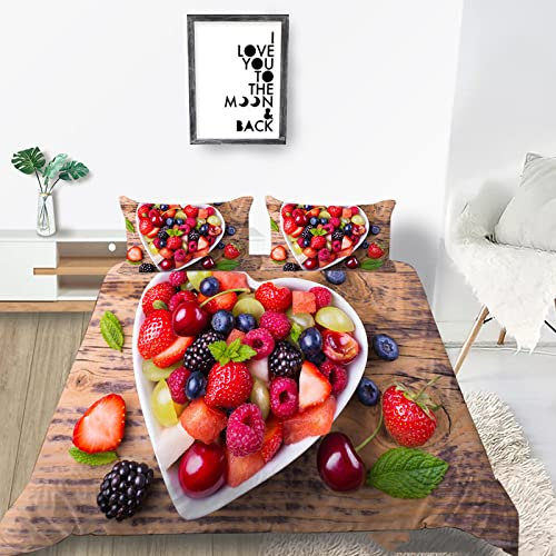 Copripiumino Matrimoniale Vassoio di Frutta, Biancheria da Letto Set Copripiumino 3D Frutto Estivo Morbida Microfibra Invernale, Copripiumino Matrimoniale 240x220 cm e 2 Federe 50x80 cm con Zippere