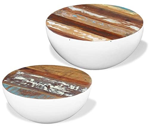 WIFESE 2-TLG. Couchtisch-Set Halbkugel Altholz Wohnzimmertisch Beistelltisch Couchtisch Rund Beistelltisch Holz Couchtisch Holz Sofatisch Wohnzimmertisch Handgefertigt 60x60x30 cm Industriestil