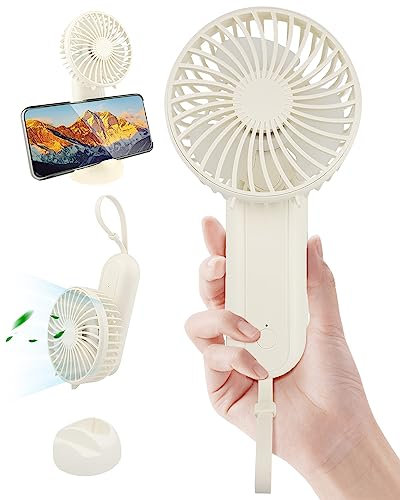 KALAHOL 6000mAh Mini Handheld Fan 6-20H, 4 Speeds USB Hand Fan, 180° Foldable, Rechargeable Battery, Power Bank Function, Portable Fan Handheld Lanyard, Desk Fans Home Office Travel - White (F30)