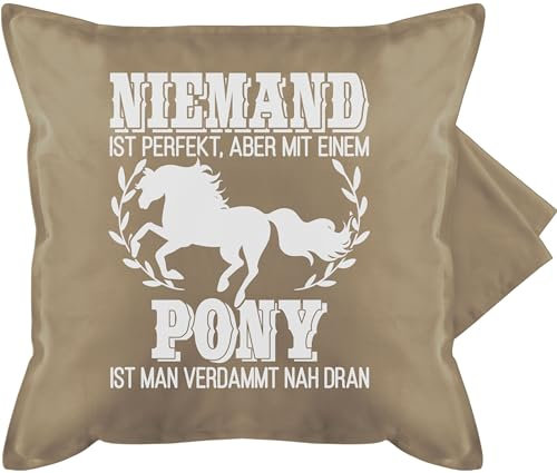 Kissenbezug - Pferde - Kissen - Niemand ist perfekt, aber mit einem Pony ist man verdammt nah dran - 50 x 50 cm - Beige - kissenbezüge pferd pferdeliebhaber pferdekissen reiten pferdespruch