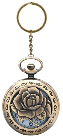 AUGEN Premium Taschenuhr Metall Schlüsselanhänger Rose 2 Retro Vintage zum Verschenken mit Schlüsselring Anti-Rost (1 Stück)