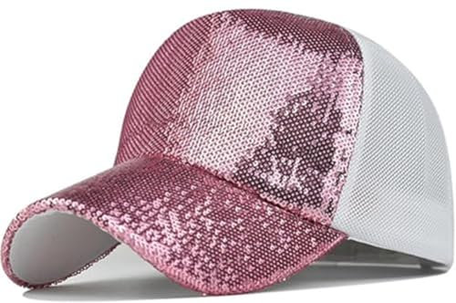QQY Baseball Cap Sonnenhut, Strass Pailletten Cap, verstellbare Mesh Caps Baseball Party Hut für Frauen Männer (Rosa)