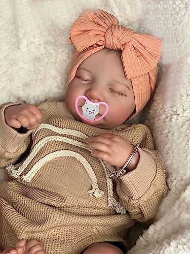 MineeQu 19 Zoll Gewurzelte Wimpern Lebensechte Wiedergeborene Babypuppe Hergestellt aus Silikon-Vinyl Ganzkörper-anatomisch Korrekte Realistische Schlafende Neugeborene Mädchen Puppen Sieht echt aus