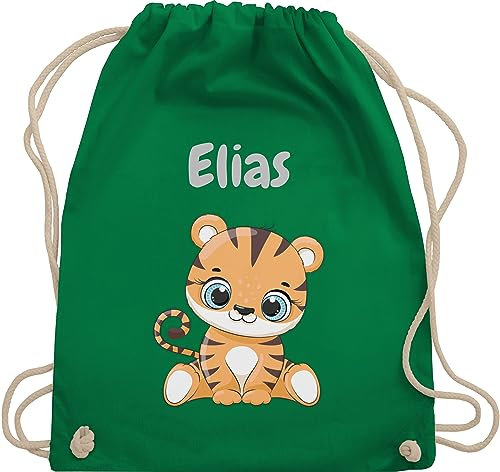Turnbeutel Rucksack - Tiere - Süßer Tiger Tigers Wildkatze - Unisize - Grün - wechselwäsche beutel kita personalisierter stoffbeutel kinder personalisierte geschenke motiv sportbeutel tasche