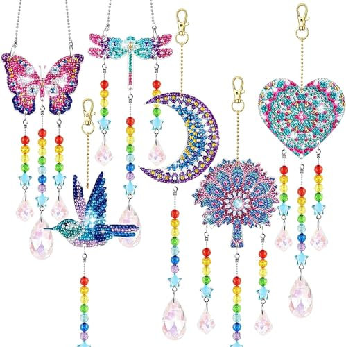 Yiminu.DS Diamond Painting Kinder, Bastelset Basteln Mädchen, Geschenk Mädchen 5 6 7 8 9 10 11 Jahre, Windspiel Bastelset Kinder Diamond Painting Schmetterling Anhänger Windspiel, 6PCS Schmetterling