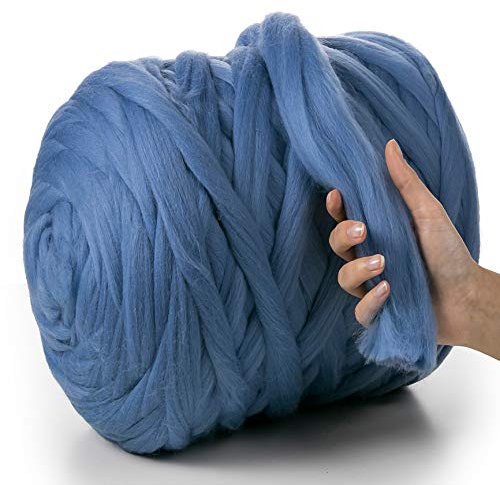 MeriWoolArt XXL Merino Wolle – 100% Schurwolle, Extra Dickes Filzgarn (4–5 cm) für Armstricken, Trocken- & Nassfilzen, Decken & Babydecken – Hellblau 250g