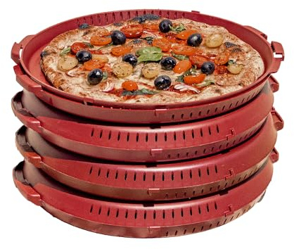 PIZZycle® Original Wiederverwendbare Pizzabox seit 2022, Mehrweg Pizzakarton aus robustem Polypropylen für Pizza bis 33 cm, stapelbar, spülmaschinenfest und Made in Germany - 4er-Set (Red Wine)