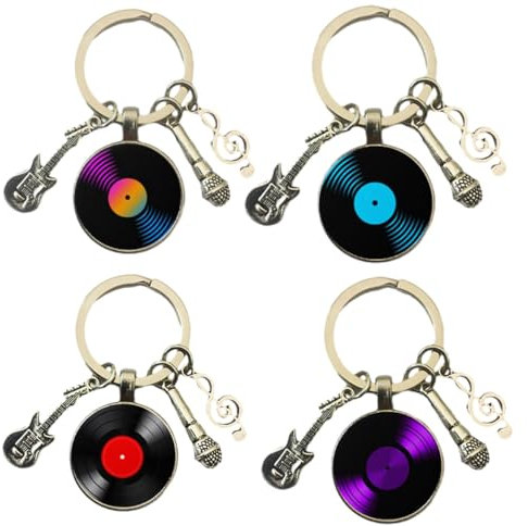IFUDE 4 Pieces Funny Guitar Record Microphone Note Keyrings Pendant Music Keychain DJ Gift for Guitarists, Singers, Music Lover for Bags, Guitar, Wallets Pendant