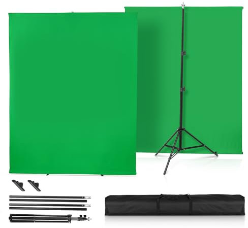 Green Screen with Stand,Heorryn 2x1.5M Greenscreen Chromakey Background with Photography Support Stand Kit for Photoshoot Stream Gaming Photo Video Recording