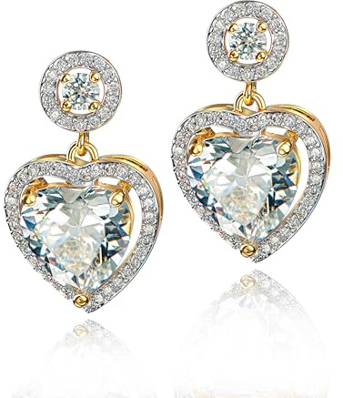 DJADEE Ohrringe Gold Vergoldet 18 Karat Damen 750er Gold Hänger Zirkonia Herz Ohrstecker Wasserfest Schmuck für Frauen Mädchen Herz Ohrringe Geschenk 18 Karat gestempelt