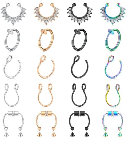 incaton Faux Anneaux de Nez pour Femmes Acier Inoxydable Faux Anneau de lèvre Oreille 16G 20G Faux Piercing Nez Septum Bijoux de Piercing