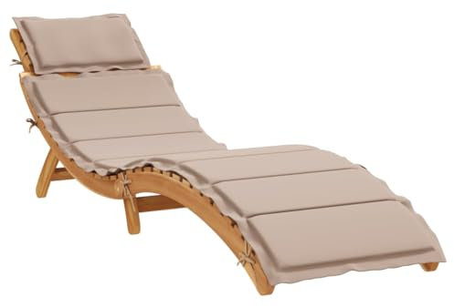 vidaXL Sonnenliege mit Auflage, Gartenliege mit Klappdesign Latten-Design, Liegestuhl für Pool Garten Terrasse, Relaxliege, Taupe Massivholz Akazie