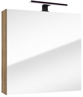Lomadox Spiegelschrank Bad Badzimmerschrank mit Spiegel 60 cm Eiche mit LED Beleuchtung