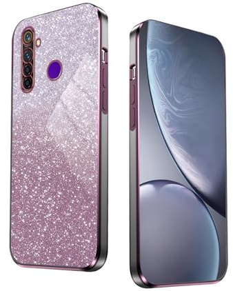 WBWONE Glitter Funda para Realme 5 / Realme 5S / Realme 5i / Realme C3, Borde Electroplateado, Antigolpes Carcasa Suave con Pegatinas Brillantina, Resistente a Arañazos Case - Rosa