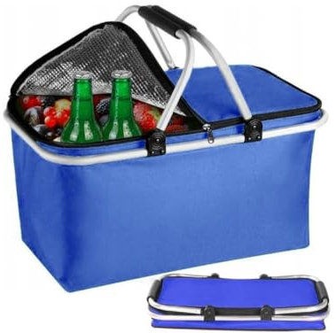 Przydasie - Kühltasche Groß 43x23x21 cm - Isolierte Picknickkorb Thermo mit Aluminiumrahmen - Kühlkorb für Büro, Camping und Reisen - Isoliertasche - Einkaufskorb Isoliert - Blau