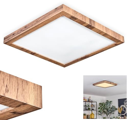 LED Deckenleuchte Salmi, dimmbares Deckenpanel aus Metall/Kunststoff/MDF in Schwarz/Holzoptik/Weiß, skandinavisches Design, mit Fernbedienung, 24 Watt, 260-2600 Lumen, 2700-6500 Kelvin einstellbar CCT
