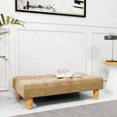 STOREX Extra Large Chesterfield Footstool Coffee table With Deep Buttoned Design Multifunctional Stool Seat Coffee Table Living Room Bedroom with Wooden Legs (MINK)