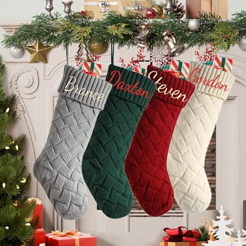 Personalisierte Weihnachtsstrümpfe – 4 Stück, 48,3 cm, bestickt, gestrickt, monogrammierter Strumpf mit Namen, Strümpfe für Familie, Weihnachtsfeier, Urlaubsdekoration