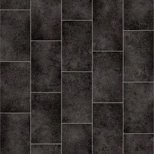 Black Modern Tile Effect Anti-Slip Vinyl Flooring for Kitchen, Bathroom, & Living Room, 3.5mm Thick Cushion Backed Vinyl Sheet, 5 Years Warranty-2 X 4 mt