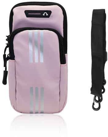 AfitLulu Laufarmband, Handyhalter mit abnehmbarem Gurt und Kopfhörerloch, Lauftelefon-Armband, doppellagig, Handy-Armbänder mit reflektierendem Streifen, Fitness, Laufen, Radfahren (Rosa)