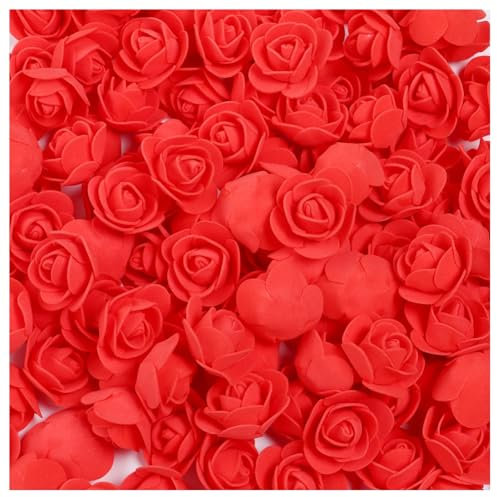 Hrlace 100 Stück Künstliche Blumen Schaumrosen Rosenköpfe Kunstrosen Foamrosen Blumenköpfe Klein Künstliche Blumen zum Basteln Brautstrauß für DIY Hochzeit Party Hause Valentinstag Deko Rot