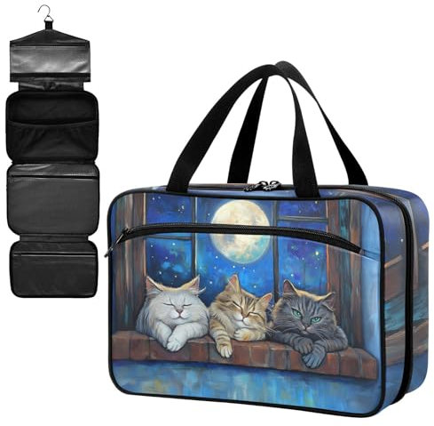 Fustylead 3 Katzen liegen auf der Fensterbank am Nachthimmel, große medizinische Aufbewahrungstasche mit Reißverschluss, leere Erste-Hilfe-Tasche, Trauma-Set für Reisen, Wandern, Camping,